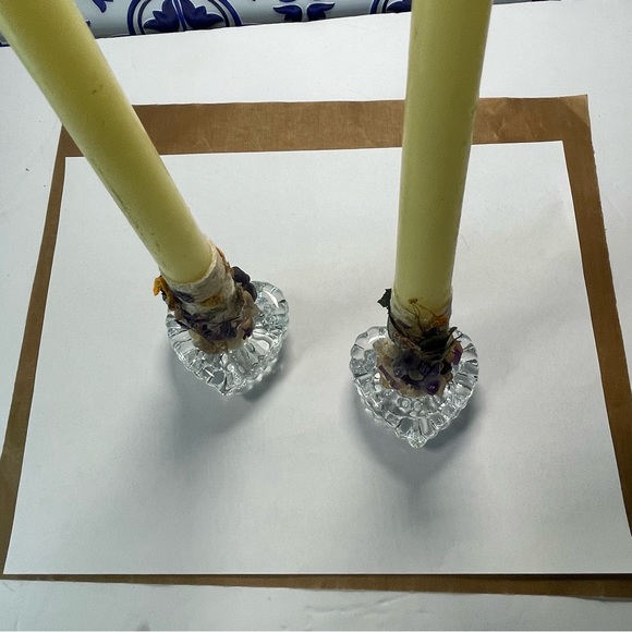 Mikasa Pair Heartfelt Heart Shaped Lead Crystal Taper Candle Stick Holders - Picture 6 of 11